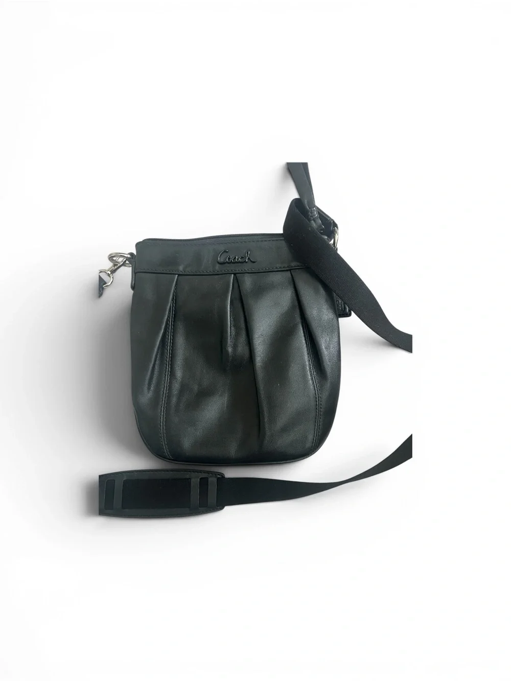 Coach Black Pleated Leather Crossbody Bag Small Messenger 42585